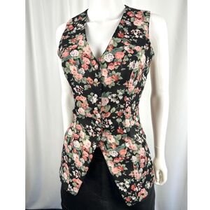Vintage 1980’s 1990’s ‘Aziz Collection’ Pink + Black Floral Rose Print Vest • S
